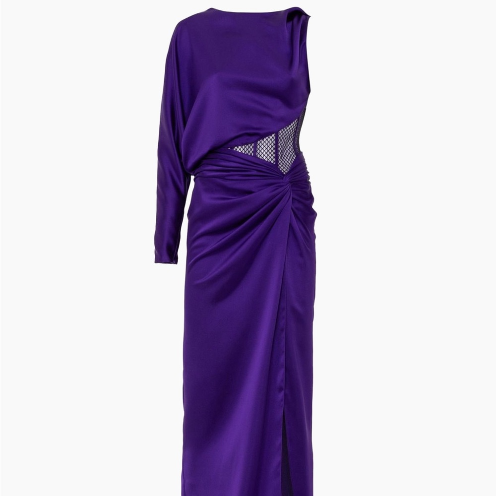 Ozgur Masur Purple Satin Column Evening Gown